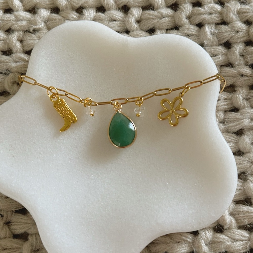 Gold and Green Western Cowboy Flower Charm Necklace